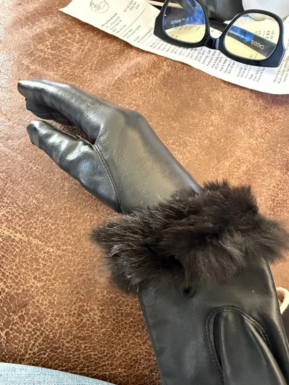 Genuine fur edge gloves made in Japan black size small